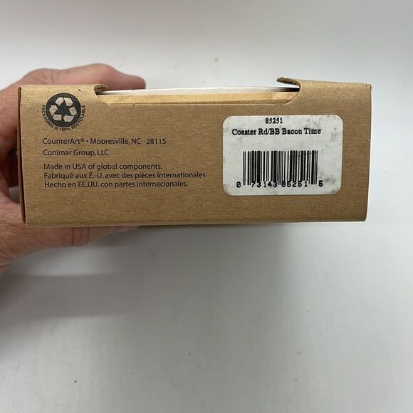 New CounterArt Absorbent Coaster Set (4) Pig  with Wood Holder 4" square Gift - Picture 4 of 8